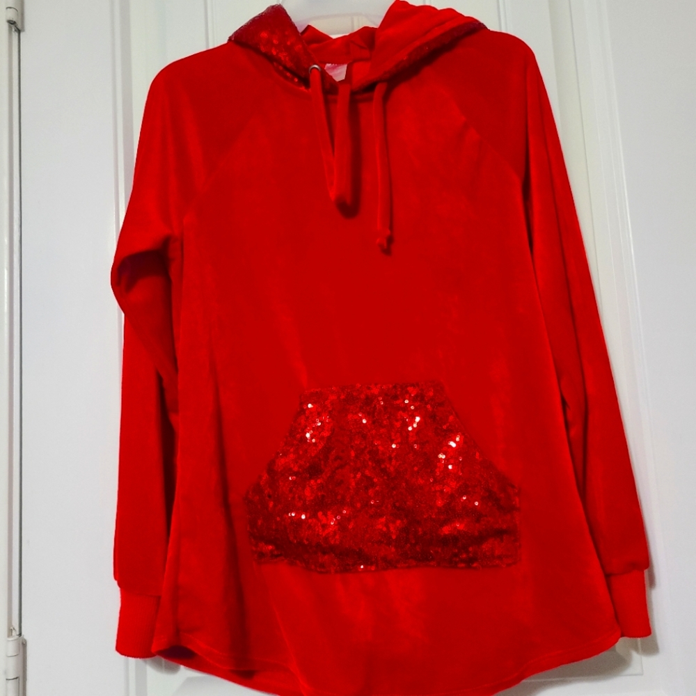 Red Velour Sequin Hoodie small size